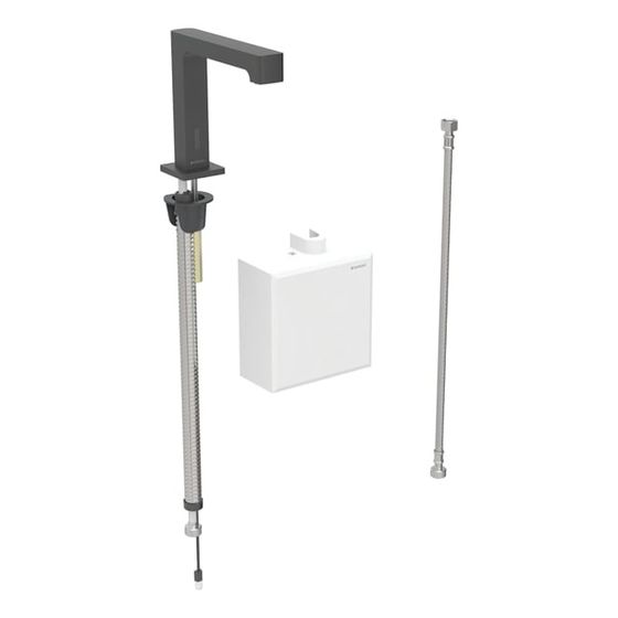 Geberit Brenta Waschtischarmatur, Standmontage, Batteriebetrieb, mit AP-Funktionsbox, ohne Mischer, Mattschwarz, easy-to-clean