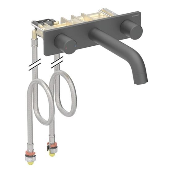 Geberit ONE Waschtischarmatur rundes Design, Wandmontage, Länge 16,5cm Zweigriffmischer für UP-Funktionsbox, Mattschwarz, EtC.