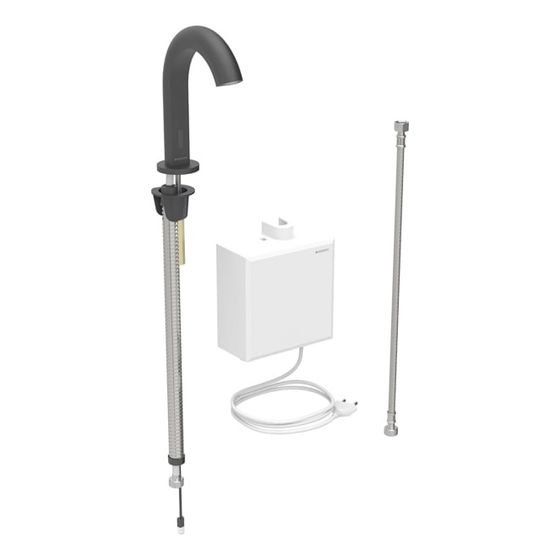 Geberit Piave Waschtischarmatur, Standmontage, Netzbetrieb, mit AP-Funktionsbox, ohne Mischer, Mattschwarz, easy-to-clean