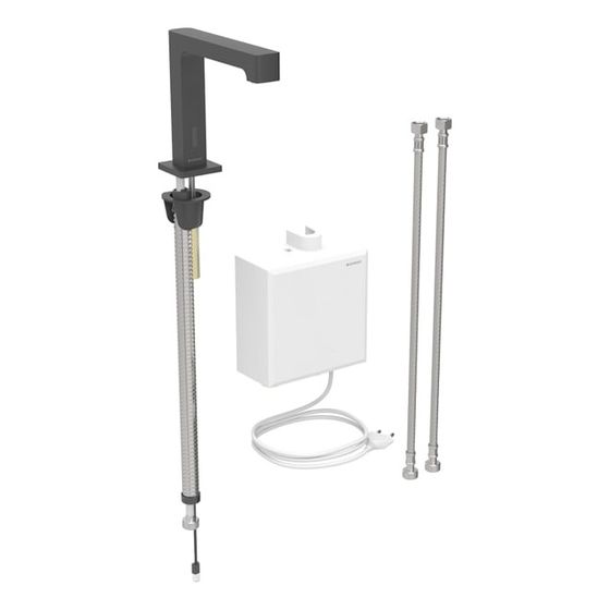 Geberit Brenta Waschtischarmatur, Standmontage, Netzbetrieb, mit AP-Funktionsbox, mit Mischer, Mattschwarz, easy-to-clean
