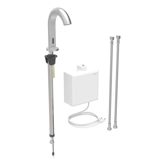 Geberit Piave Waschtischarmatur, Standmontage, Netzbetrieb, mit AP-Funktionsbox, Thermostatmischer, Edelstahl gebürstet, EtC.