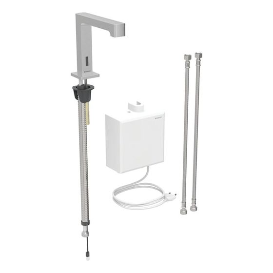 Geberit Brenta Waschtischarmatur, Standmontage, Netzbetrieb, mit AP-Funktionsbox, Thermostatmischer, Edelstahl gebürstet, EtC.