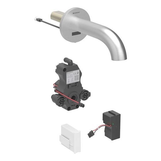 Geberit Piave Waschtischarmatur Wandmontage, Netzbetrieb, mit Mischer, Länge 22cm, Edelstahl, für UP-Funktionsbox, EtC.