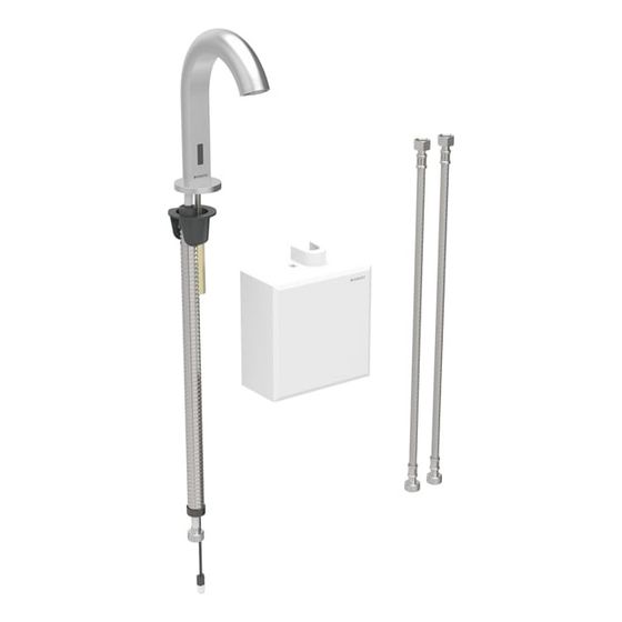 Geberit Piave Waschtischarmatur, Standmontage, Batteriebetrieb, mit AP-Funktionsbox, Thermostatmischer, Edelstahl geb., EtC.