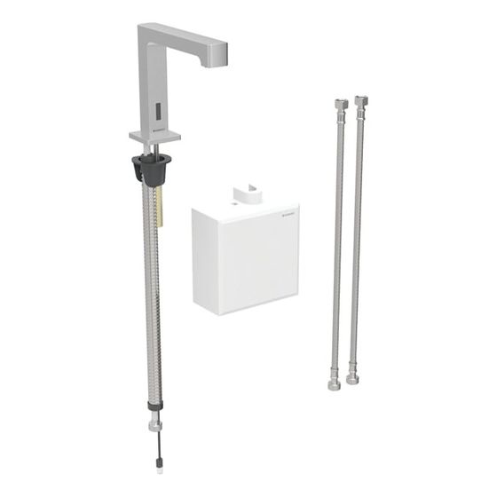 Geberit Brenta Waschtischarmatur, Standmontage, Generatorbetrieb, mit AP-Funktionsbox, mit Mischer, Edelstahl gebürstet, EtC.