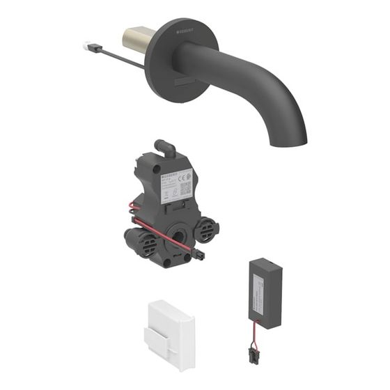 Geberit Piave Waschtischarmatur Wandmontage, Batteriebetrieb, mit Mischer, Länge 22cm, Mattschwarz, für UP-Funktionsbox, EtC.