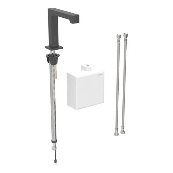 Geberit Brenta Waschtischarmatur, Standmontage, Batteriebetrieb, mit AP-Funktionsbox, mit Mischer, Mattschwarz, easy-to-clean