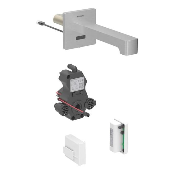 Geberit Brenta Waschtischarmatur Wandmontage, Generatorbetrieb, mit Mischer, Länge 17cm, Edelstahl, für UP-Funktionsbox, EtC.