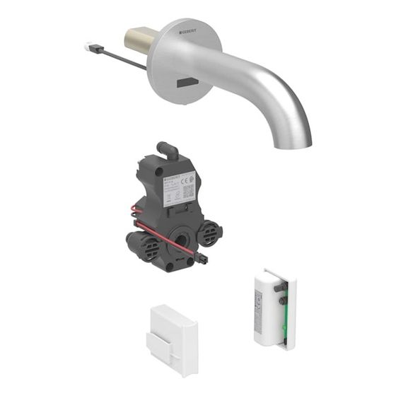 Geberit Piave Waschtischarmatur Wandmontage, Generatorbetrieb, ohne Mischer, Länge 17cm, Edelstahl, für UP-Funktionsbox, EtC.