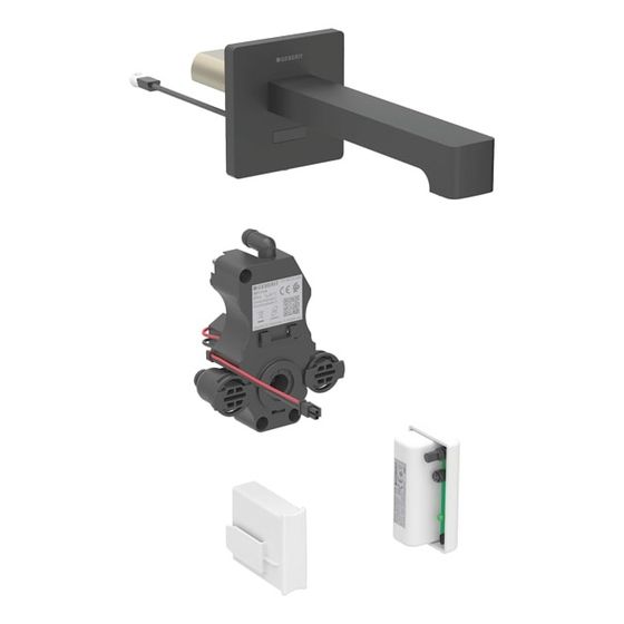 Geberit Brenta Waschtischarmatur Wandmontage, Generatorbetrieb, mit Mischer, Länge 22cm, Mattschwarz, für UP-Funktionsbox, EtC