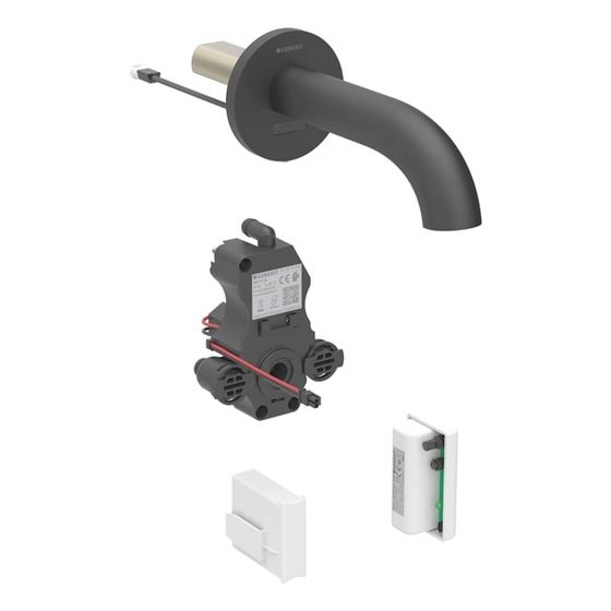 Geberit Piave Waschtischarmatur Wandmontage, Generatorbetrieb, ohne Mischer, Länge 22cm, Mattschwarz, für UP-Funktionsbox, EtC