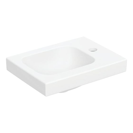Geberit iCon Light Handwaschbecken 38x13x28cm, Weiß, matt, Hahnloch rechts, ohne Überlauf, Ablagefläche rechts