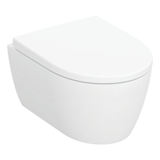 Geberit iCon Set Wand-WC Tiefspüler verkürzte Ausladung geschlossenes Keramikdesign Rimfree WC-Sitz 49cm Absenkauto. Mattweiß