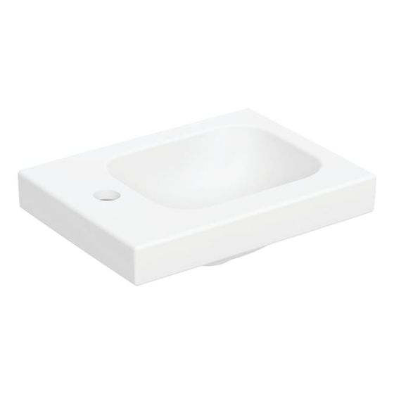 Geberit iCon Light Handwaschbecken 38x13x28cm, Weiß, matt, Hahnloch links, ohne Überlauf, Ablagefläche links