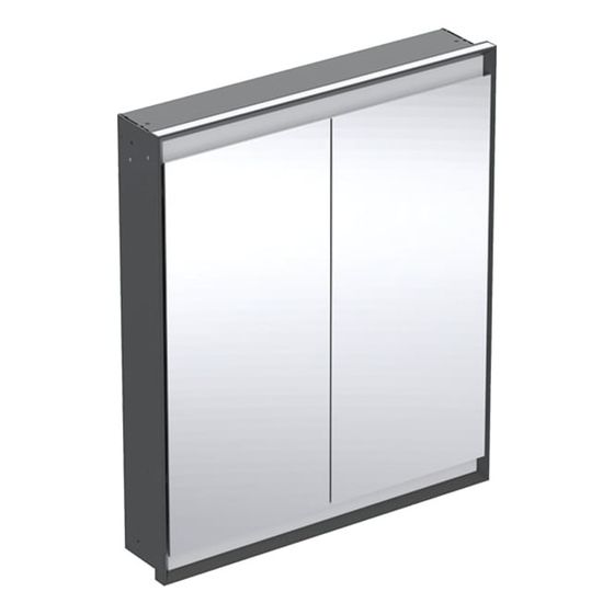 Geberit ONE Spiegelschrank mit ComfortLight, 2 Türen, UP-Montage, Höhe 90cm B 75cm, Mattschwarz/Aluminium pulverbeschichtet
