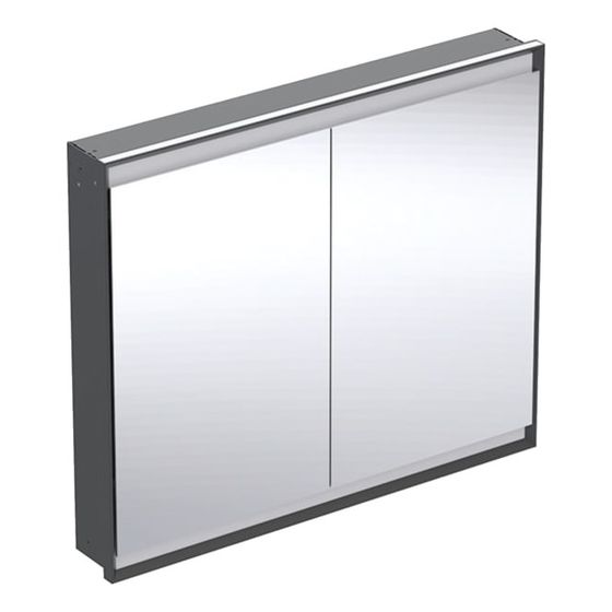 Geberit ONE Spiegelschrank mit ComfortLight, 2 Türen, UP-Montage, Höhe 90cm B 105cm, Mattschwarz/Aluminium pulverbeschichtet