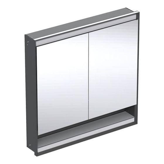 Geberit ONE Spiegelschrank mit Nische und ComfortLight, 2 Türen, UP-Montage, H 90cm B 90cm, Mattschwarz/Aluminium pulverbesch.