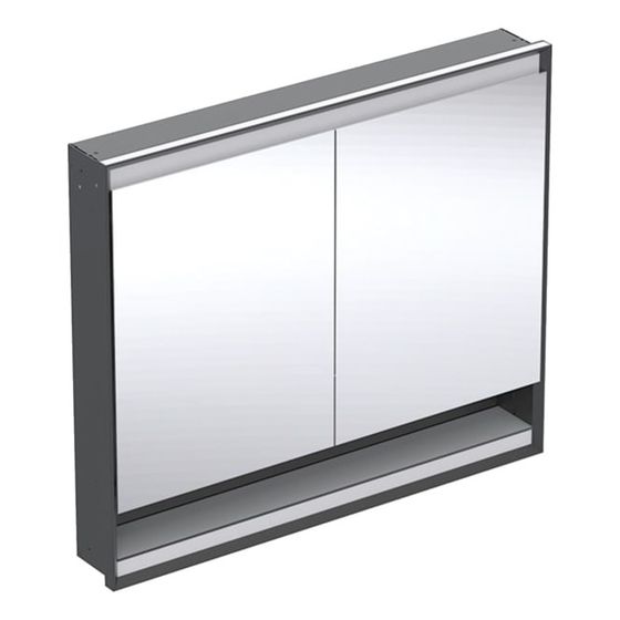 Geberit ONE Spiegelschrank mit Nische und ComfortLight, 2 Türen, UP-Montage, H 90cm B 105cm, Mattschwarz/Aluminium pulverbesch.