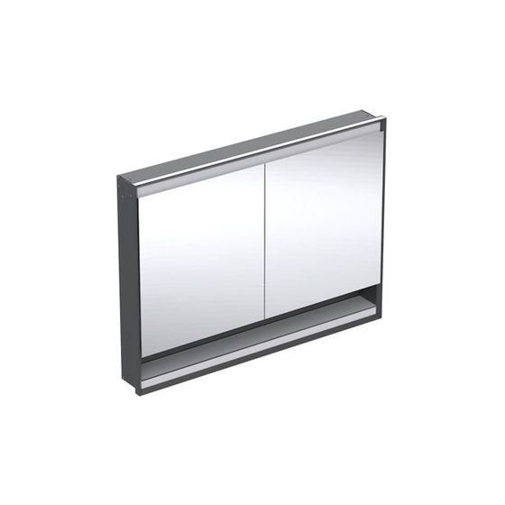 Geberit ONE Spiegelschrank mit Nische und ComfortLight, 2 Türen, UP-Montage, H 90cm B 120cm, Mattschwarz/Aluminium pulverbesch.