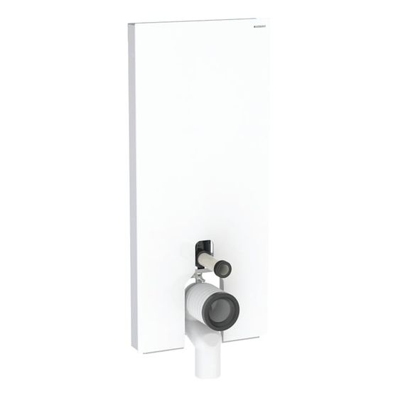 Geberit Monolith Plus Sanitärmodul für Stand-WC 114cm, Frontverkleidung Glas Weiß, Seitenverkleidung Aluminium