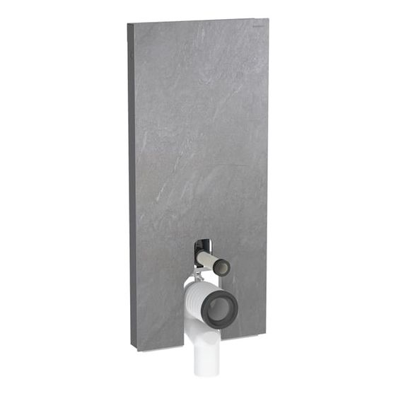 Geberit Monolith Plus Sanitärmodul für Stand-WC 114cm, Frontverkl. Steinzeug Schieferoptik, Seitenv. Aluminium Schwarzchrom