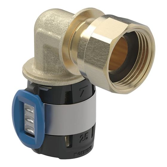 Geberit FlowFit Übergangsbogen 90 Grad mit Überwurfmutter bleifreie Siliziumbronze, d 25mm, di 20mm, G 1″