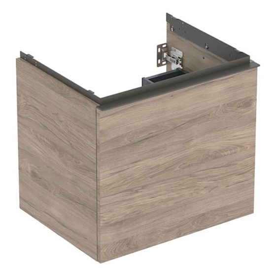 Geberit Acanto Unterschrank für Waschtisch 1 Schublade/Innenschublade WT 60cm, Nussbaum hickory Melamin Holzstr/Lava pulv. matt