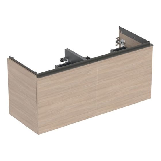 Geberit Acanto Unterschrank für Doppelwaschtisch 2 Schubladen/Innenschubladen WT 120cm Eiche Melamin Holzstruk./Lava pulv. matt