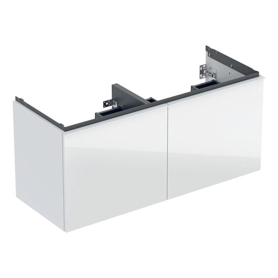 Geberit Acanto Unterschrank für Doppelwaschtisch 2 Schubladen/Innenschubladen WT 120cm Weiß lackiert HG/Glas glänz/pulve.matt