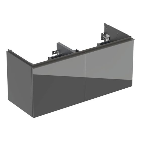 Geberit Acanto Unterschrank für Doppelwaschtisch 2 Schubladen/Innensch WT 120cm Lava lackiert matt/Glas glänz./Lava pulv. matt