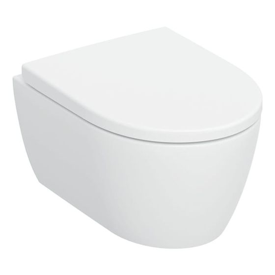 Geberit iCon Set Wand-WC Tiefspüler, verkürzte Ausladung, geschl. Keramikdesign, TurboFlush, WC-Sitz, QuickRelease, Weiß matt