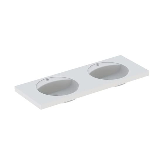 Geberit Preciosa Doppelwaschtisch, 130x55mm, Hahnloch mittig, ohne Überlauf, Weiß, KeraTect