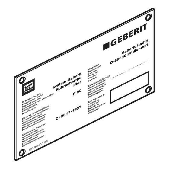 Geberit Hinweisschild für Schachtschott Typ Quattro