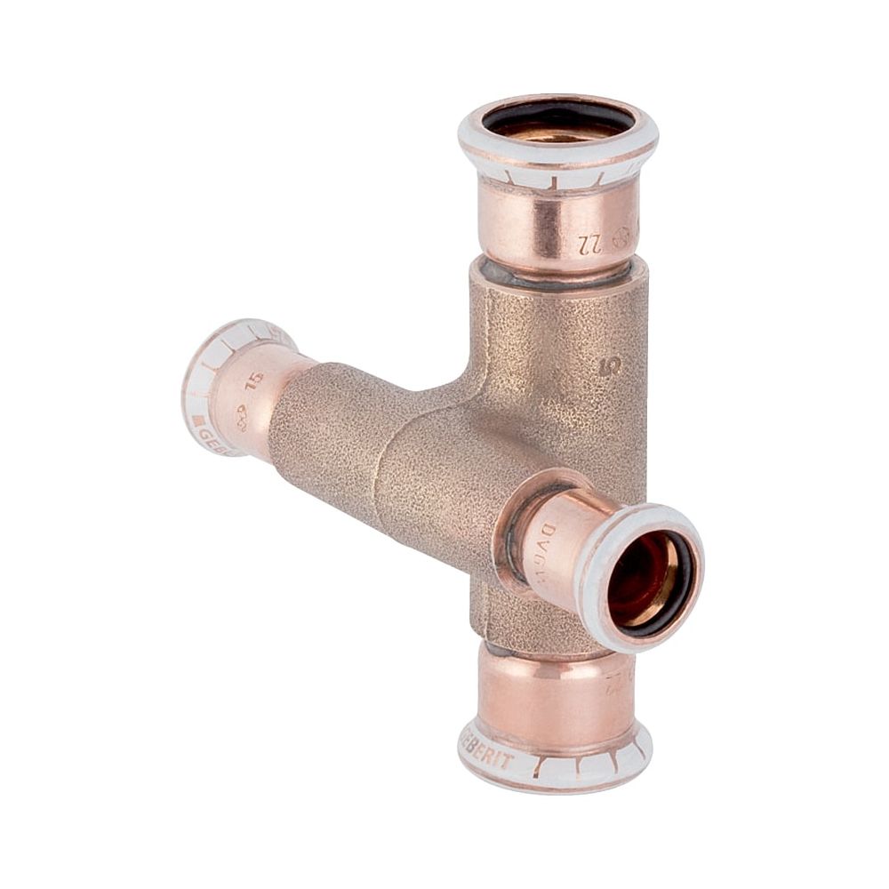 Geberit Mapress Kupfer Kreuzstück reduziert, abgesetzt d 15mm, d1 15mm... GEBERIT-61504 4024723615040 (Abb. 1)