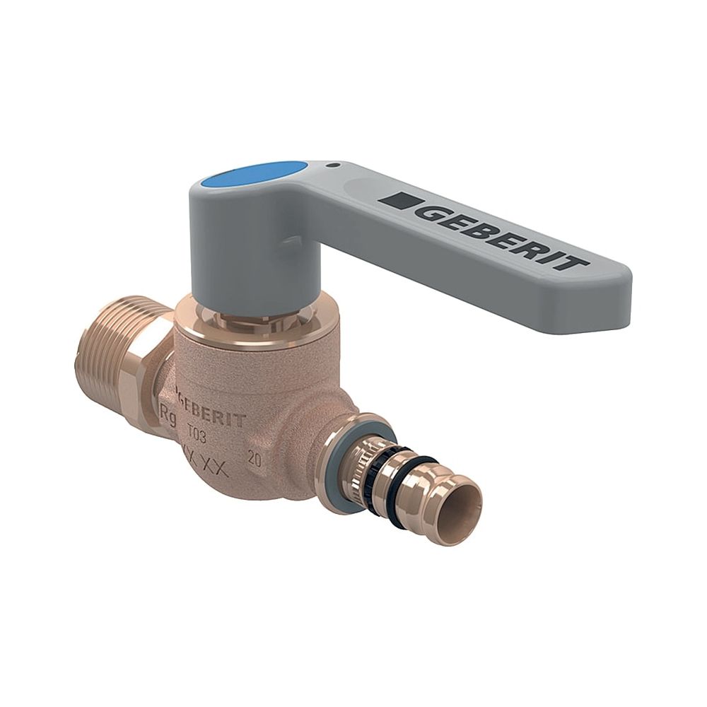 Geberit Mepla Kugelhahn mit Außengewinde, Betätigungshebel, d 20mm, R 3/4″, PN 10 ba... GEBERIT-602023002 4025410737281 (Abb. 1)
