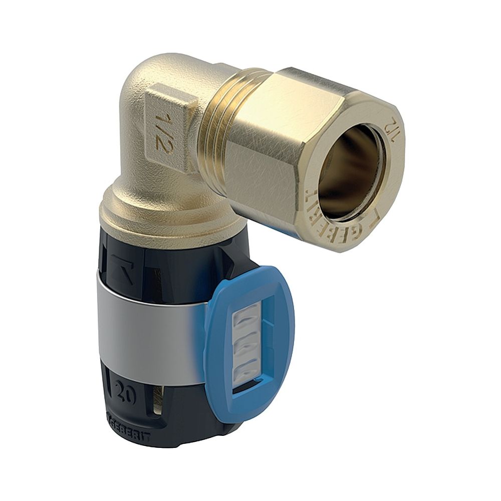 Geberit FlowFit Übergangswinkel 90 Grad mit Klemmringverschraubung Bleifreier, d 20m... GEBERIT-620701001 4025416629917 (Abb. 1)