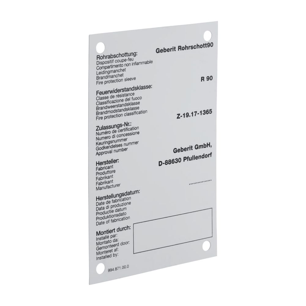 Geberit Hinweisschild für Brandschutzmanschette RS90... GEBERIT-240289001 4025416852377 (Abb. 2)