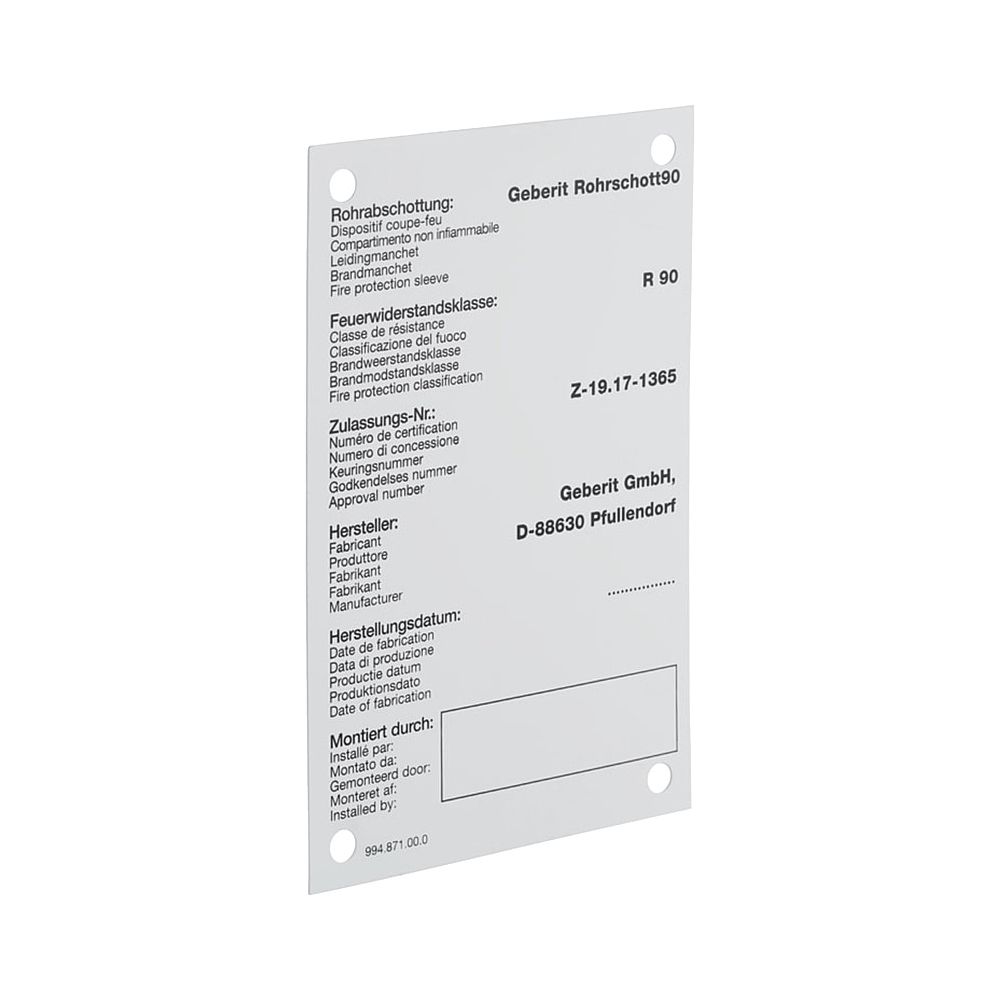Geberit Hinweisschild für Brandschutzmanschette RS90... GEBERIT-240289001 4025416852377 (Abb. 1)