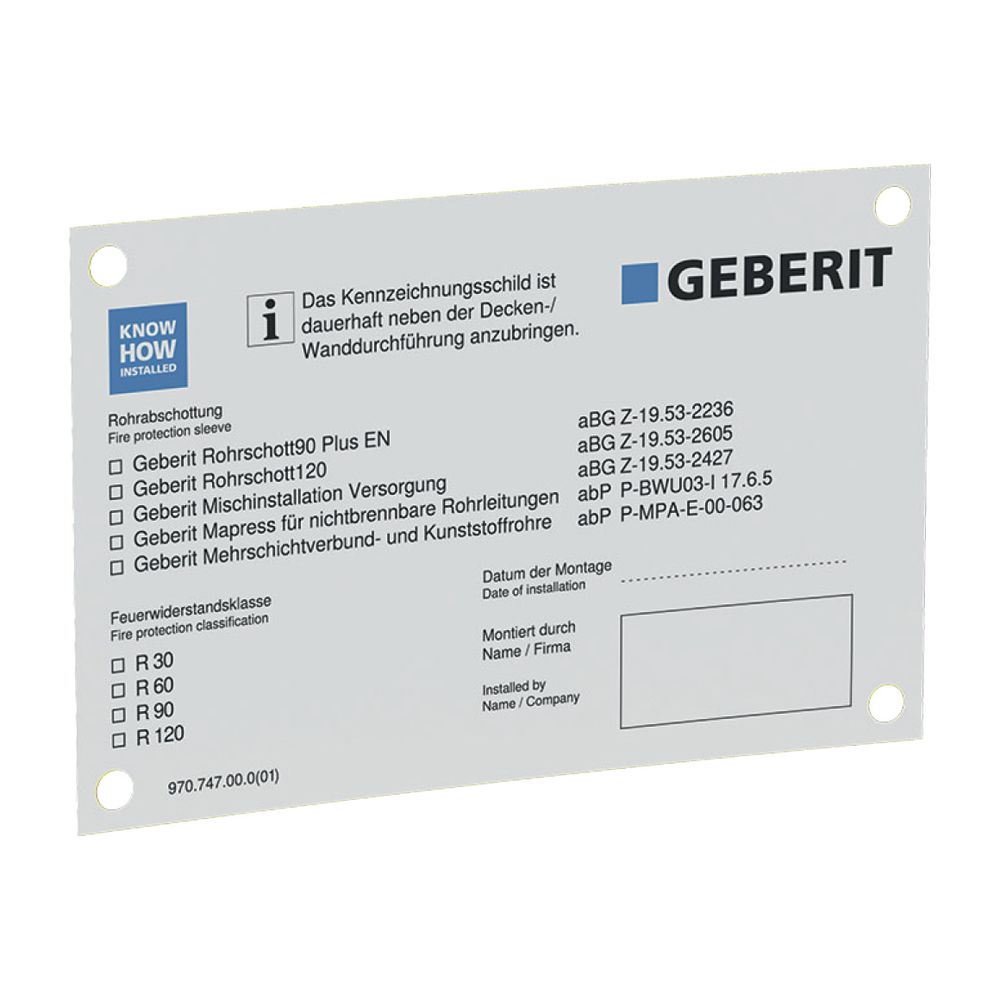 Geberit Kennzeichnungsschild für Rohrabschottungen... GEBERIT-348309001 4025410645944 (Abb. 2)