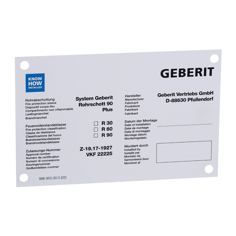 Geberit Hinweisschild für Rohrschott 90 Plus... GEBERIT-241896001 4025416724360 (Abb. 1)