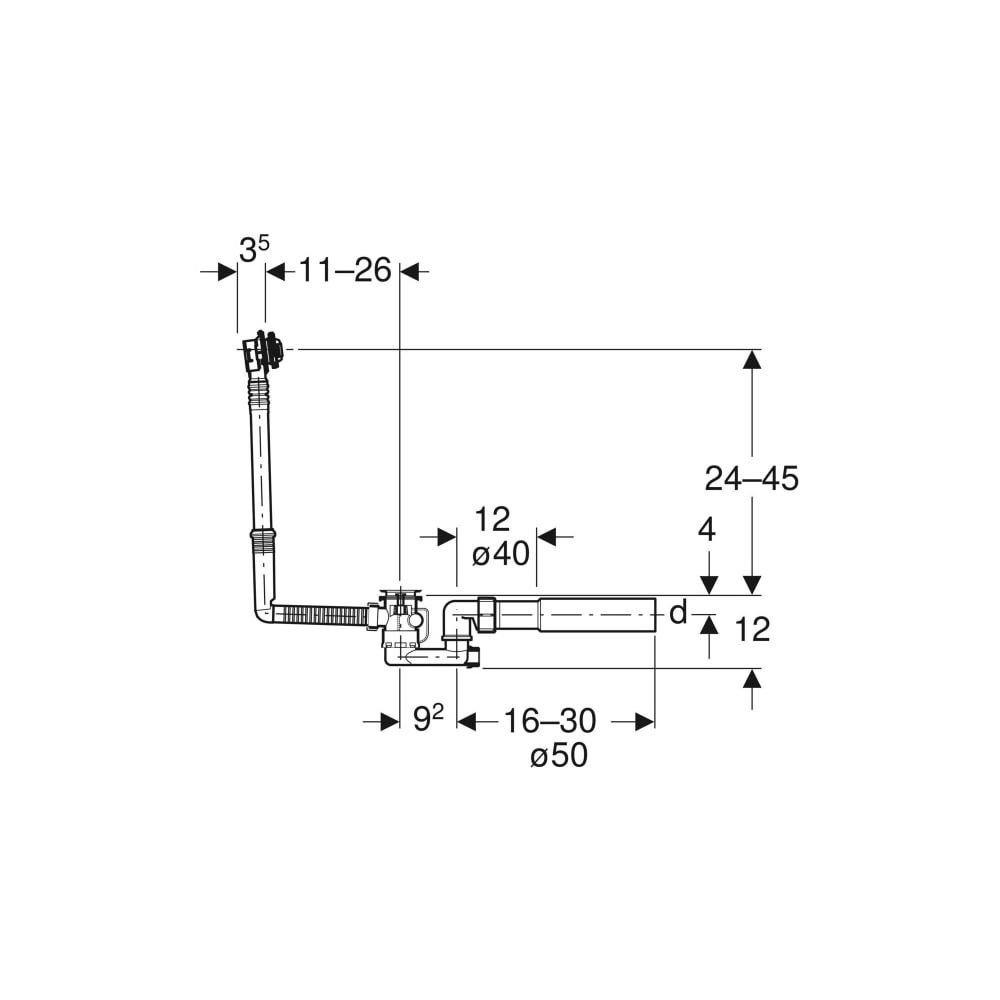 Geberit Badewannenablauf mit Drehbetätigung, Länge 26cm Außendurchmesser 40/50mm... GEBERIT-150501006 4025410567376 (Abb. 7)