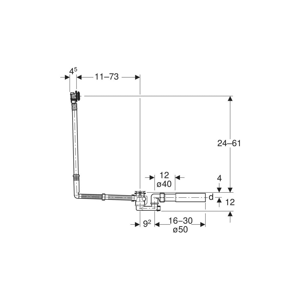 Geberit Badewannenablauf, Drehbetätigung, Zulauf, Länge 73cm, Fertigbauset Hochglanz... GEBERIT-150711216 4025410580160 (Abb. 7)
