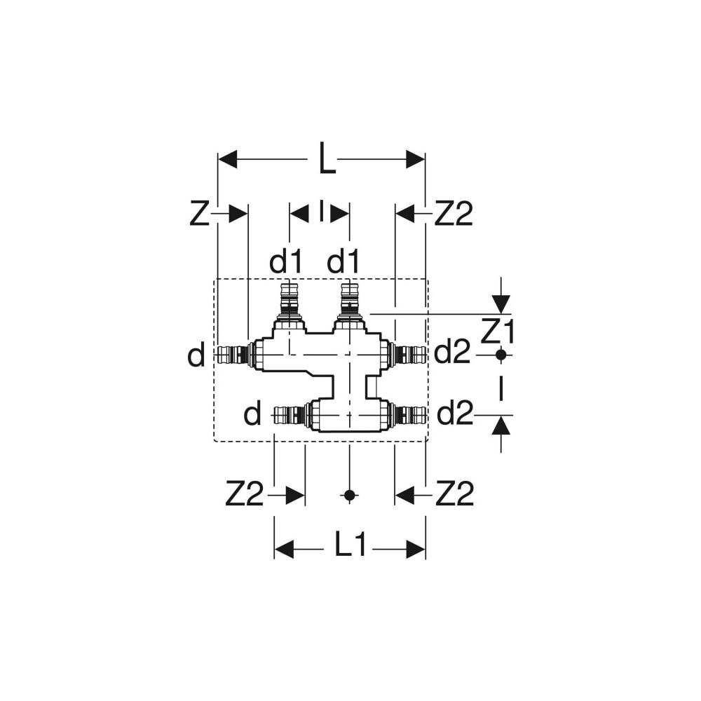 Geberit Mepla Kreuzungs-T-Stück mit Dämmbox, CW617N, d 26mm, d1 16mm, d2 20mm... GEBERIT-613312005 4025416678809 (Abb. 6)