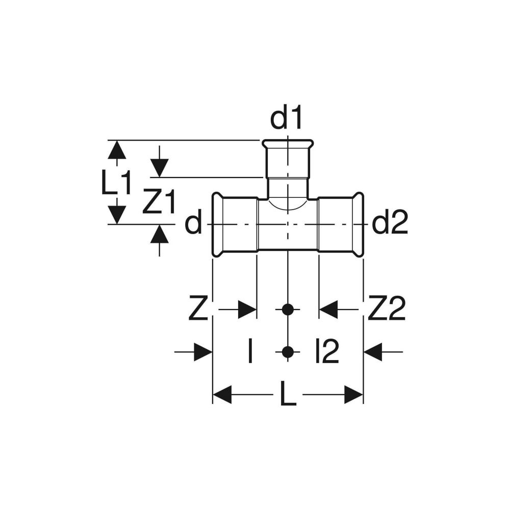 Geberit Mapress Edelstahl T-Stück reduziert d 108mm, d1 42mm, d2 108mm... GEBERIT-31247 4024723312475 (Abb. 5)