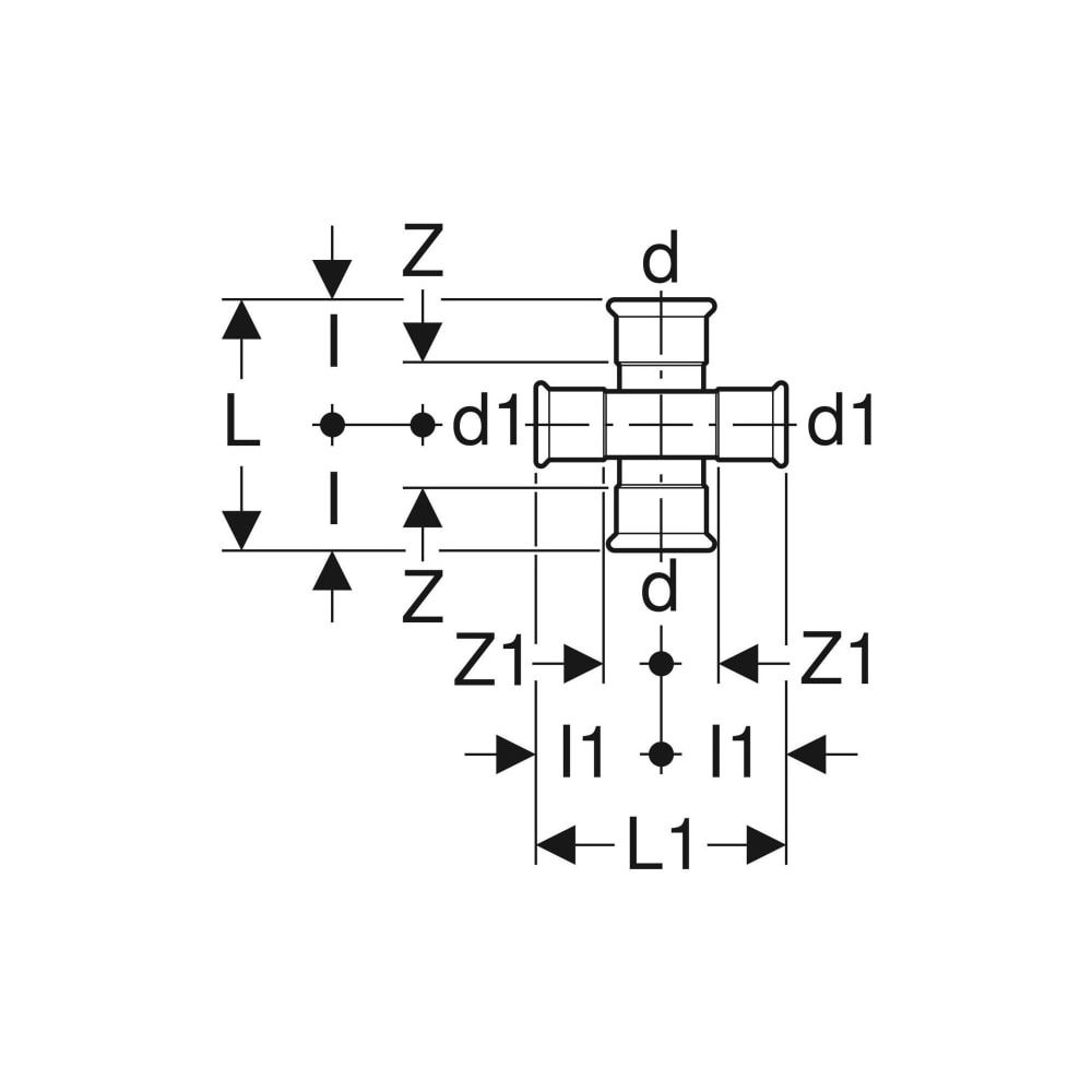 Geberit Mapress C-Stahl Kreuzstück reduziert, abgesetzt d 18mm, d1 15mm... GEBERIT-21505 4024723215059 (Abb. 6)