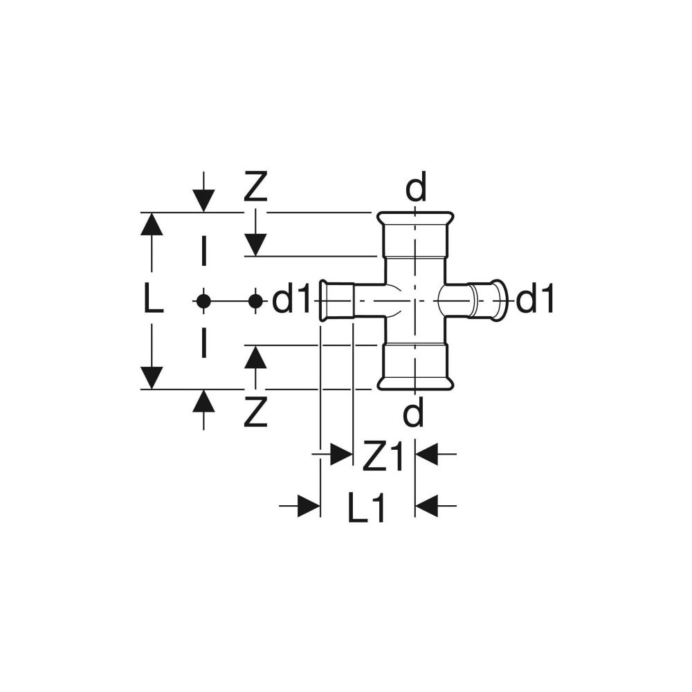 Geberit Mapress Kupfer Kreuzstück 30 Grad reduziert d 18mm, d1 15mm... GEBERIT-61404 4024723614043 (Abb. 6)