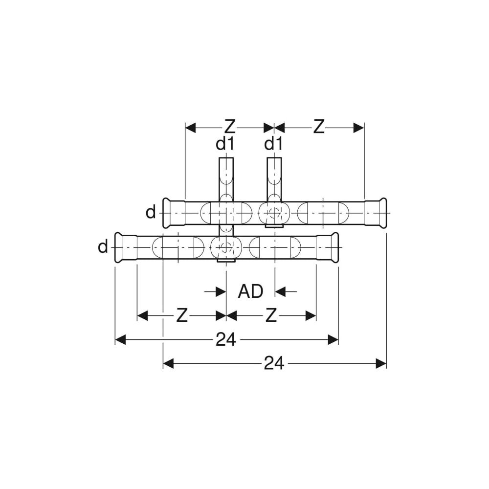 Geberit Mapress Kupfer Set Anschluss-T-Stück für Vor-/Rücklauf Außendurchmesser 22mm... GEBERIT-24007 4024723240075 (Abb. 6)