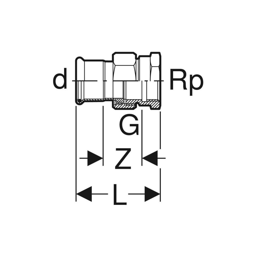 Geberit Mapress Kupfer Übergangsverschraubung mit Innengewinde, d 54mm, Rp 2″, Rotguss b... GEBERIT-65488 4024723654889 (Abb. 5)
