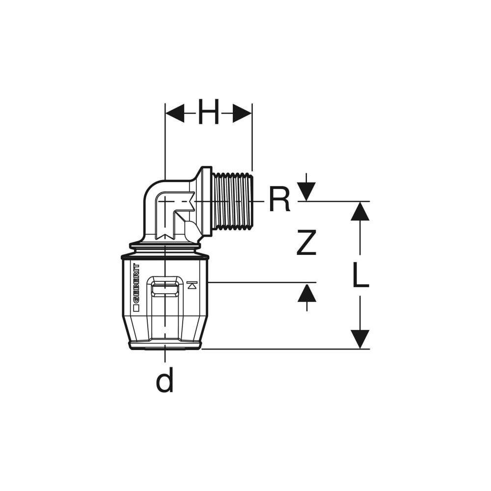 Geberit PushFit Übergangsbogen 90 Grad mit Außengewinde, d 20mm, R 1/2", Rotguss ble... GEBERIT-651241001 4025416726661 (Abb. 5)