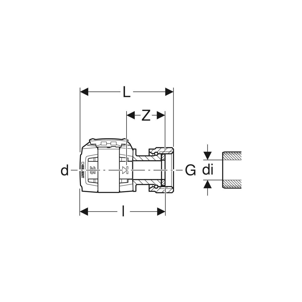 Geberit FlowFit Anschluss gerade, mit Überwurfmutter bleifreie Siliziumbronze, d 16m... GEBERIT-619490221 4025416602118 (Abb. 5)